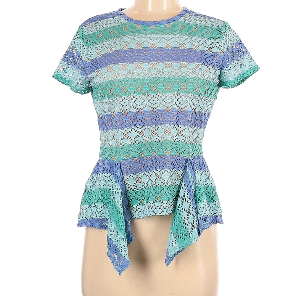 BCBGMAXAZRIA Women's Vicktoria Stretch Lace Peplum Top, SIZE MEDIUM
